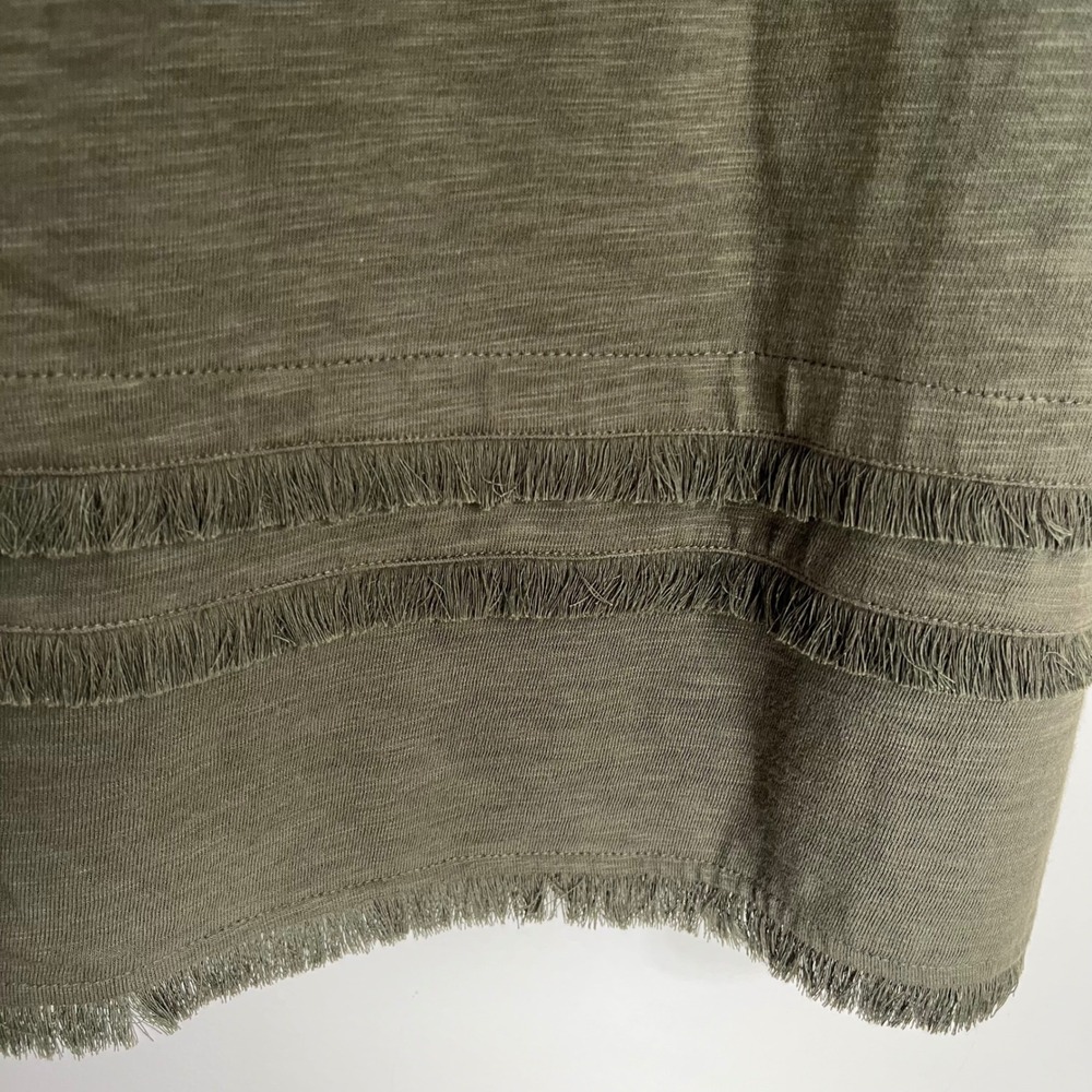 J. Jill Olive Green Fringe Hem Slub Knit Shift Dress Short Sleeve Size Medium - Picture 4 of 11